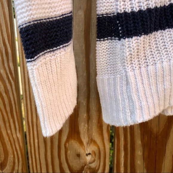 Chunky Knit Sweater Nautical Striped V-Neck Sz. Large - Picture 4 of 7